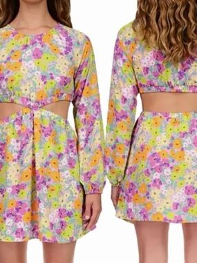 SANCTUARY NWT Cutout Long Sleeve Mini Dress — Multi Floral
